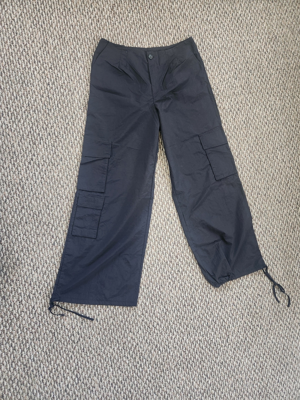 Wide Leg Cargo Pants in Black - Women's Utility Style Size Large Adjustable